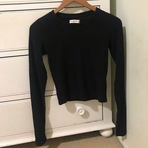 Black Ribbed Cropped Long Sleeve Knit